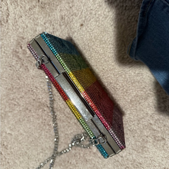 Zara Rainbow Glitter Metallic Clutch Shoulder Bag Handbag Purse Chain - Picture 3 of 7